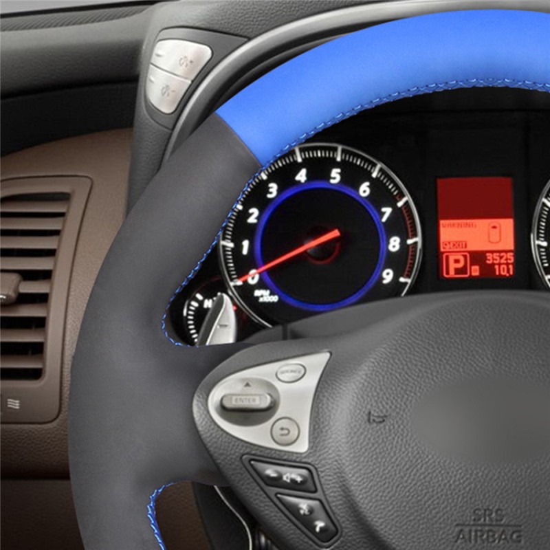 Loncky Auto Custom Fit OEM Black Blue Suede Leather Car Steering Wheel